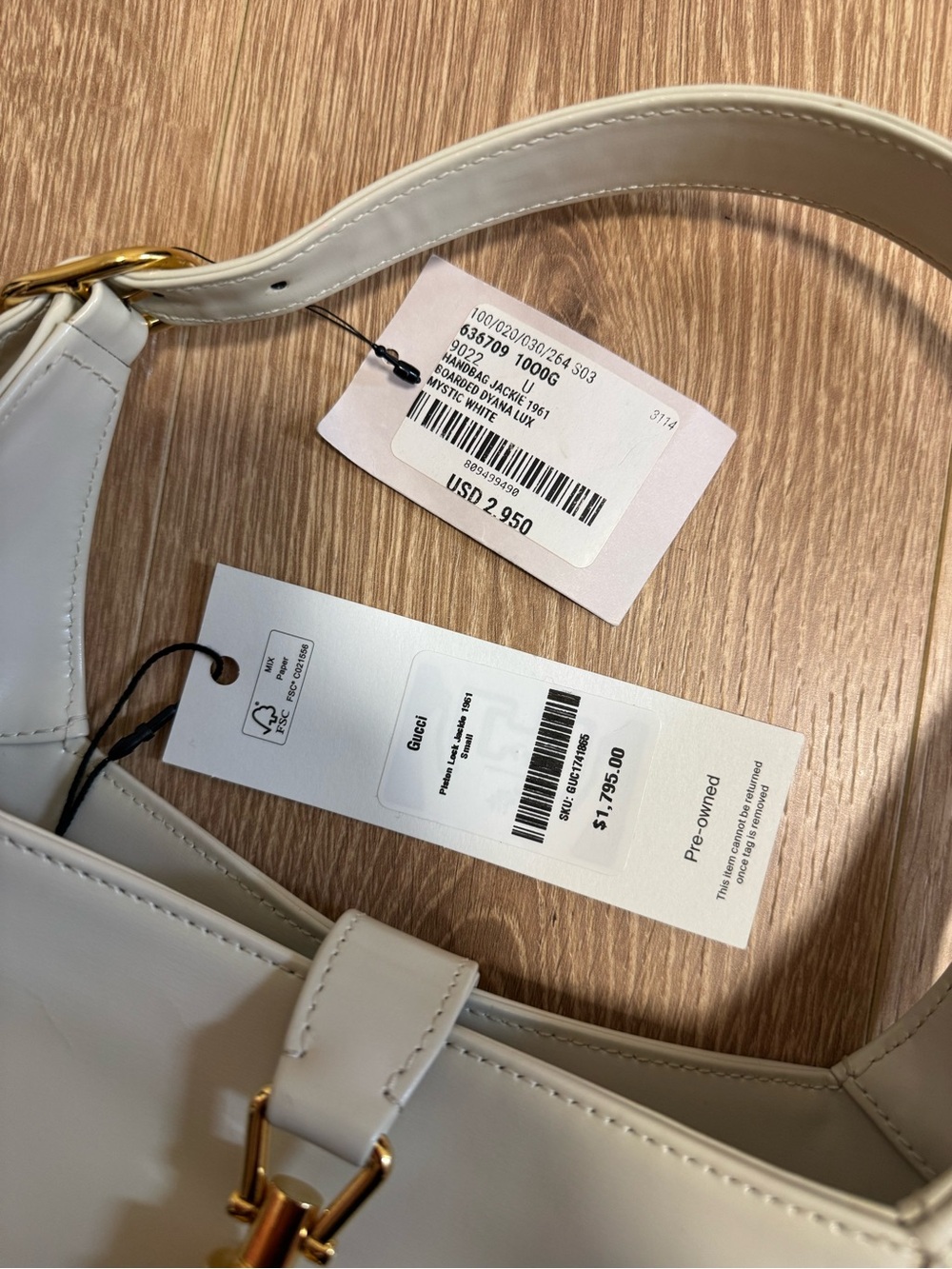 AUTHENTIC Gucci Jackie 1961 Small Bag in Mystic White with Gold Piston Lock - Picture 6 of 9